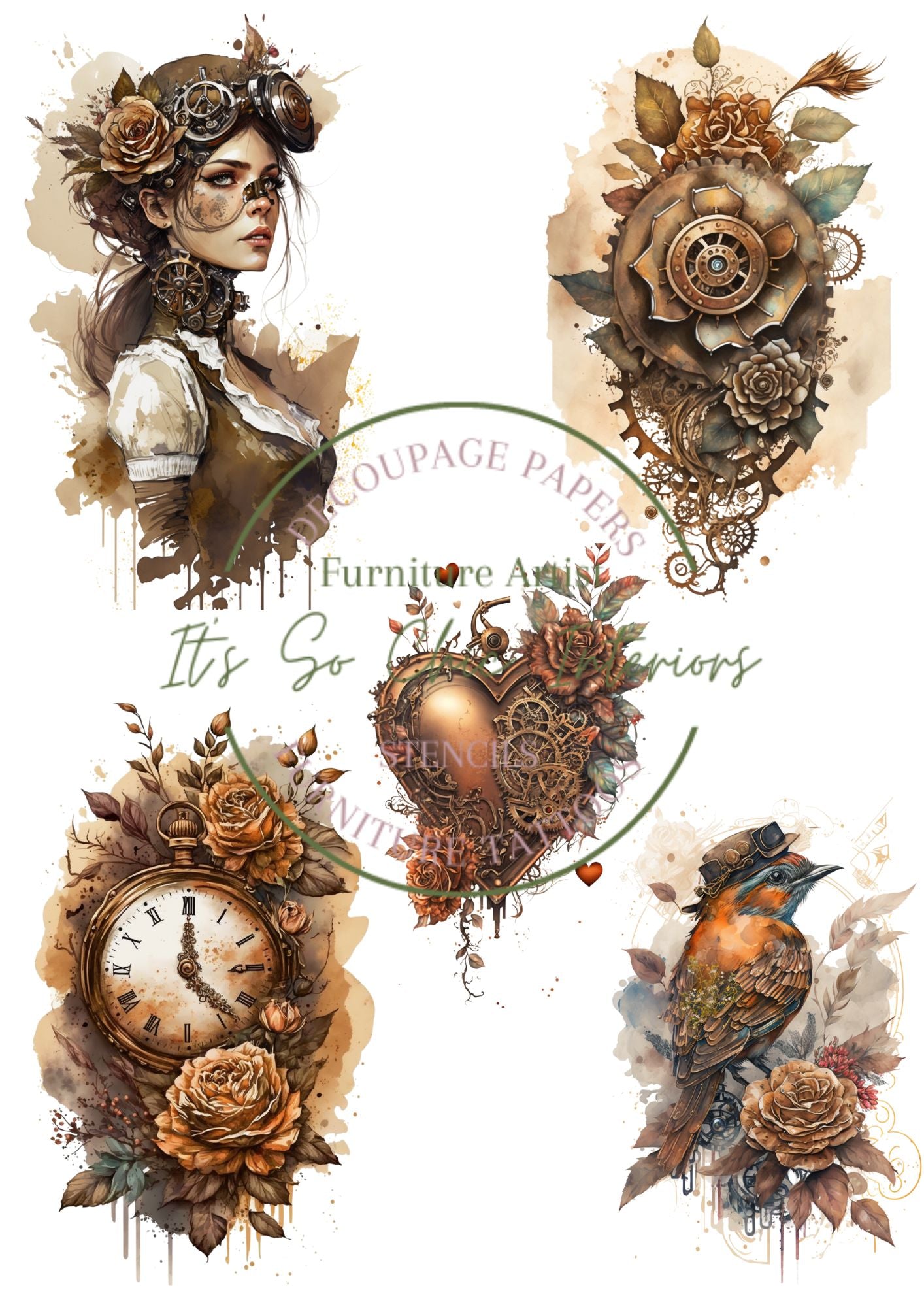 A4 Rusty Steampunk Mulberry Decoupage Paper